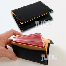 New Vintage Leather & Suede Name Business Credit Card Holder Case Black & Brown 