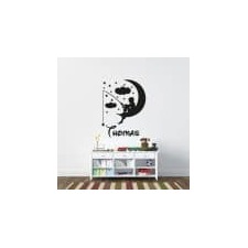 Boy Fishing On Moon Name Wall Decal, personalized wall decal sticker, childrens name wall decal