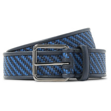3.5cm Blue Pelle Tessuta Leather Belt