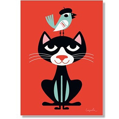 Cat and bird print * Ingela...