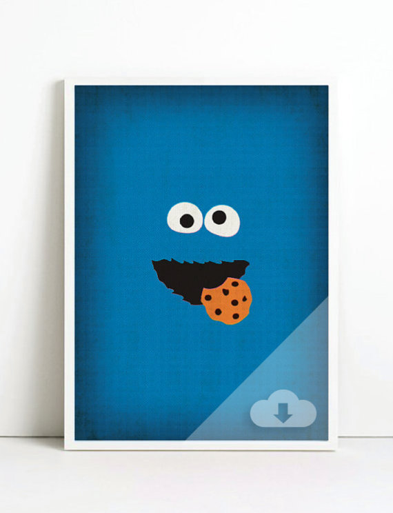 Sesame Street Character "Cookie Monster" Minimalist Download - Retro Home Wall Nursery Art Birthday Party Invitation - DIGITAL DOWNLOAD