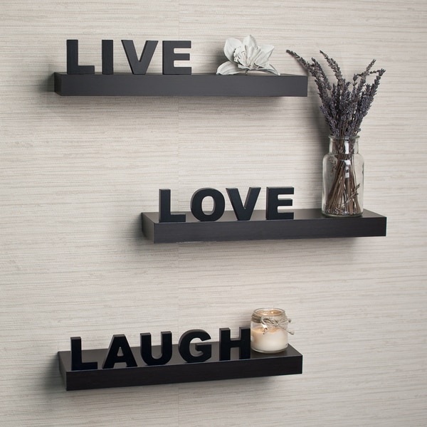 Laminate Live, Love, Laugh Inspirational Wall Shelves (Set of 3)