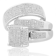 10K White Gold Wedding Trio Rings Set Extra Wide 1.00ctw Diamond Square top(i2/i3, i/j)
