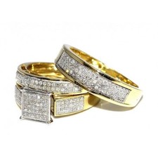 His Her Wedding Rings Set Trio Men Women 10k Yellow Gold 0.6cttw(i2/i3 Clarity, I/j Color)