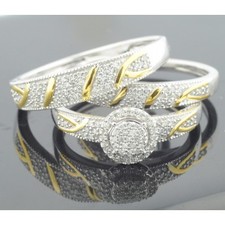 Two Tone Trio Rings set 10K White Gold 0.33ctw His and Her Rings