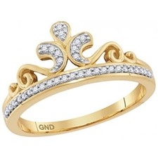 10K Gold Crown Ring for Her 1/10ctw Natural Diamonds Ladies Fashion Ring (i3, j/k)