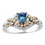 1.1ctw Princess Cut Blue Diamond and Cognac and White Side Diamond Engagement Ring 14K White Gold