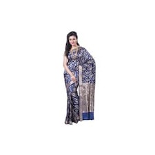 Navy Blue Pure Raw Silk with Elegant Zari Work by Silk Ghar