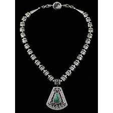 Joseph Coriz Fox Spiderweb Turquoise Reversible Overlay Necklace