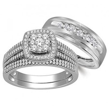10K White Gold His And Her Rings Trio Wedding Rings Set 3/4ctw Diamonds (i2/i3, I/j)