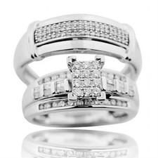 10K White Gold Bridal Wedding Set For His and Her Womens Wedding Ring Mens Wedding Band 0.62ctw (i2/i3, I/j)