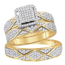10K Gold His and Her Rings Trio Wedding Set 3/4ctw Natural Diamonds