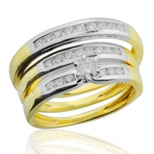 14K Yellow Gold and White Gold Tone His and Her Trio Rings Set 0.60cttw Diamonds 10mm Wide (i2/i3, I/j)