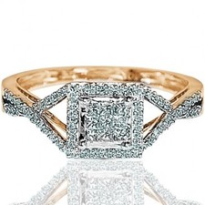 Princess Cut Diamond Engagement Ring Vintage Inspired 0.33ct 10K Yellow Gold