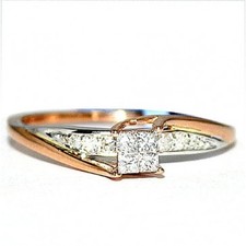 Rose and White gold Princess Cut diamond Engagement Ring 0.25ct 10K two tone bypass style