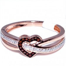 Heart Ring Rose Gold Red and White diamonds 7mm Wide 0.15ct Diamonds 10K Fashion Promise Ring