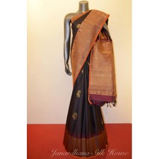 Gorgeous Black Kanjeevaram Silk Saree With Rising Contrast Border