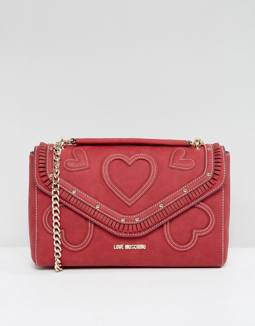  Suede Heart Shoulder Bag with Chain