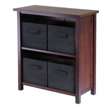 Winsome Wood Verona Wood 3 Tier Open Cabinet with 4 Black Folding Fabric Baskets