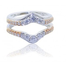 3/4cttw Diamond Ring Guard 10K White Gold And Rose Gold Tone Solitaire Jacket 14mm