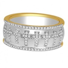 10K White Yellow Gold Cross Ring Wide Wedding Band 0.33ctw Diamonds 8.5mm Two Tone