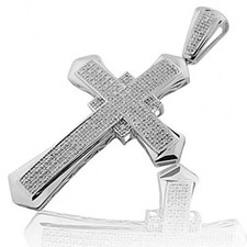 0.46cttw Diamond Cross Pendant Mens 56mm Tall Charm 10k White Gold