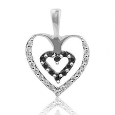 10K White Gold Black and White Diamond Heart Pendant 23mm Tall 0.58cttw(i2/i3, i/j)