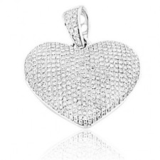 1.00ctw Diamond Heart Pendant 10K White Gold 28mm Tall Puffed with Pave Diamonds(i2/i3, i/j)