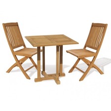 Canfield Bijou 2 Seater Teak Square Garden Table and Bali Folding Chairs Set
