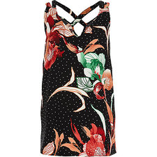 Black spot floral print cross back vest