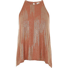 Rust metallic sleeveless trapeze top