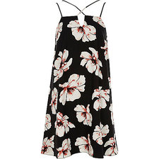 Black floral cross strap slip dress