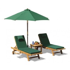 Gemini Luxury Teak Sun Lounger Set with Cushions and Parasol