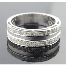 8mm Wide Wedding Band Ring Mens 10K White Gold 0.35ctw Pave Set Comfort Fit 