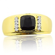 10K Yellow Gold Mens Ring With Black Onyx and Diamonds 10mm Wide(i2/i3, I/j)