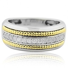 Wedding Band Mens 10K White Gold Two Tone 9mm Wide 1/3cttw Diamond(i2/i3, i/j)
