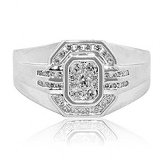 Mens Diamond Ring Fashion 10K White Gold 0.5ctw 12mm Wide Pinky Ring