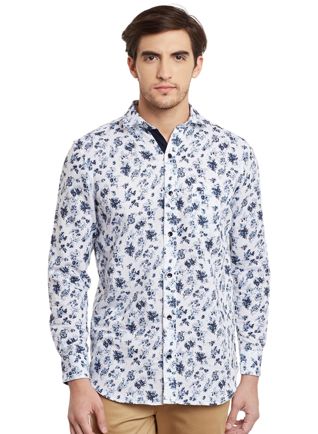 Monte Carlo - White Blue Printed Regular Fit Casual Shirt - Designer - Shirts 