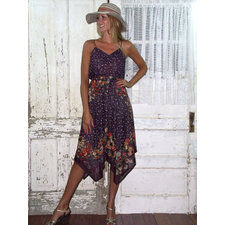 Gypsy Lady (Fits Like: S) - 1970s, multi-color floral, scarf dress, uneven hem line, sheer, day dress, casual, sundress, summer