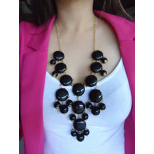 Black Bubble Bib Statement Necklace with Gold Chain and Acrylic Beads