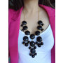 Black Bubble Bib Statement Necklace with Gold Chain and Acrylic Beads