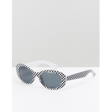  Oval Sunglasses In Black With Checkerboard Design