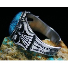 Calvin Martinez Ithaca Peak Spiderweb Turquoise Ingot Bracelet