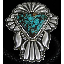 THOMAS JIM PILOT MOUNTAIN SPIDERWEB TURQUOISE BOLO TIE