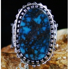 Arland Ben Bisbee Spiderweb Turquoise Solid 14K Gold Over Sterling Silver Petroglyph Ring