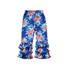 Blue Floral Print Ruffle Pants for girls 500938