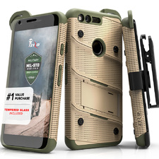 Google Pixel - BOLT Case Cover Kickstand Holster Tempered Glass - Camo Green :: Android Cell Phone Cases