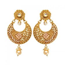Golden Polki Earring with Pearl Drop