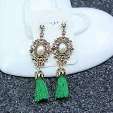 Green Thread Tassel Earrings for Women