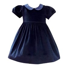 Rich Navy Velvet Dress w/Silk Collardress, party dress 